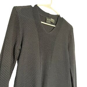 Armani Exchange AX Womens Black Textured V-Neck Long Sleeve Knit Sweater Small